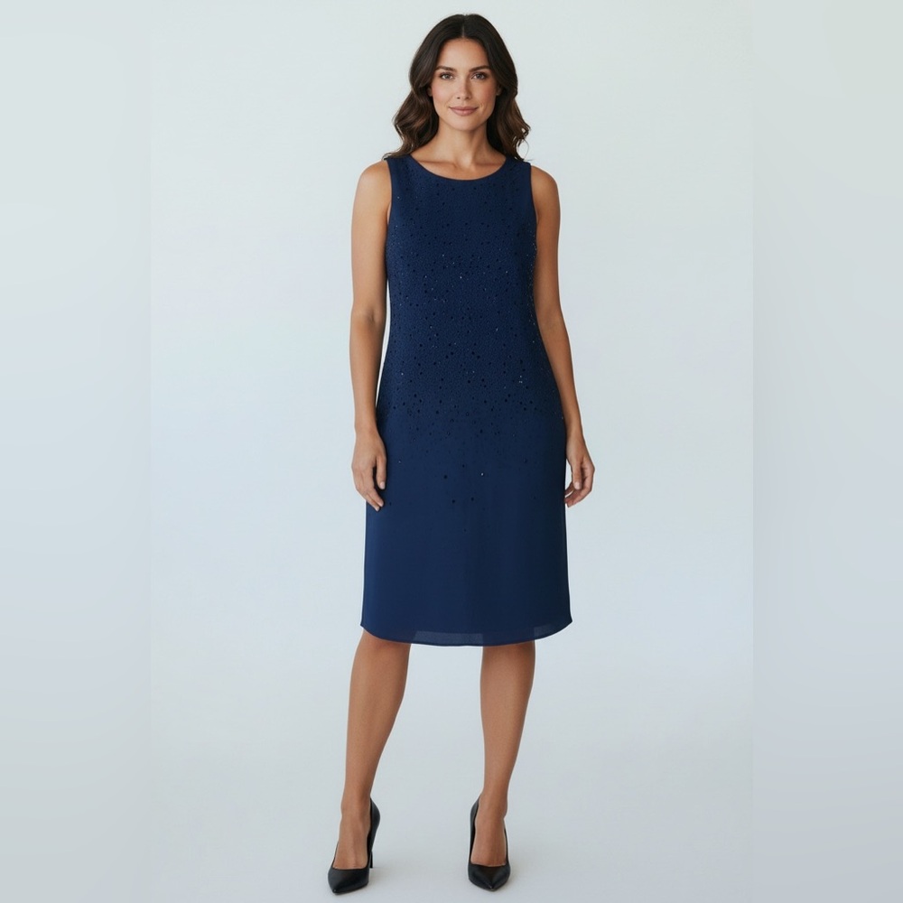 NAVY BLUE Beaded Formal Dress, Size Medium